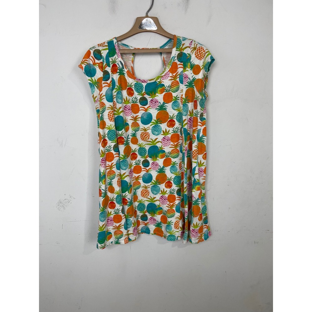 Crown & Ivy Pineapple Print Mini Dress Sleeveless Keyhole Back Multi Color Large